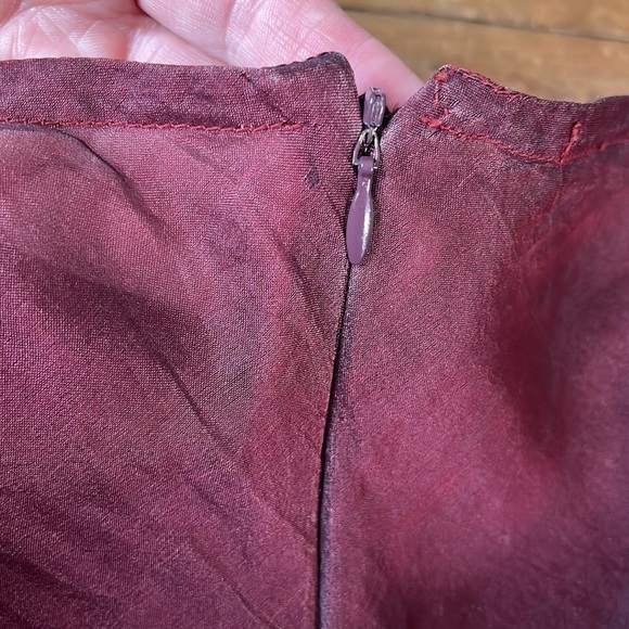 𝅺tiar Los Angeles A-Line Linen & Silk Organza Red Wine Burgundy Midi Skirt M - Picture 11 of 12